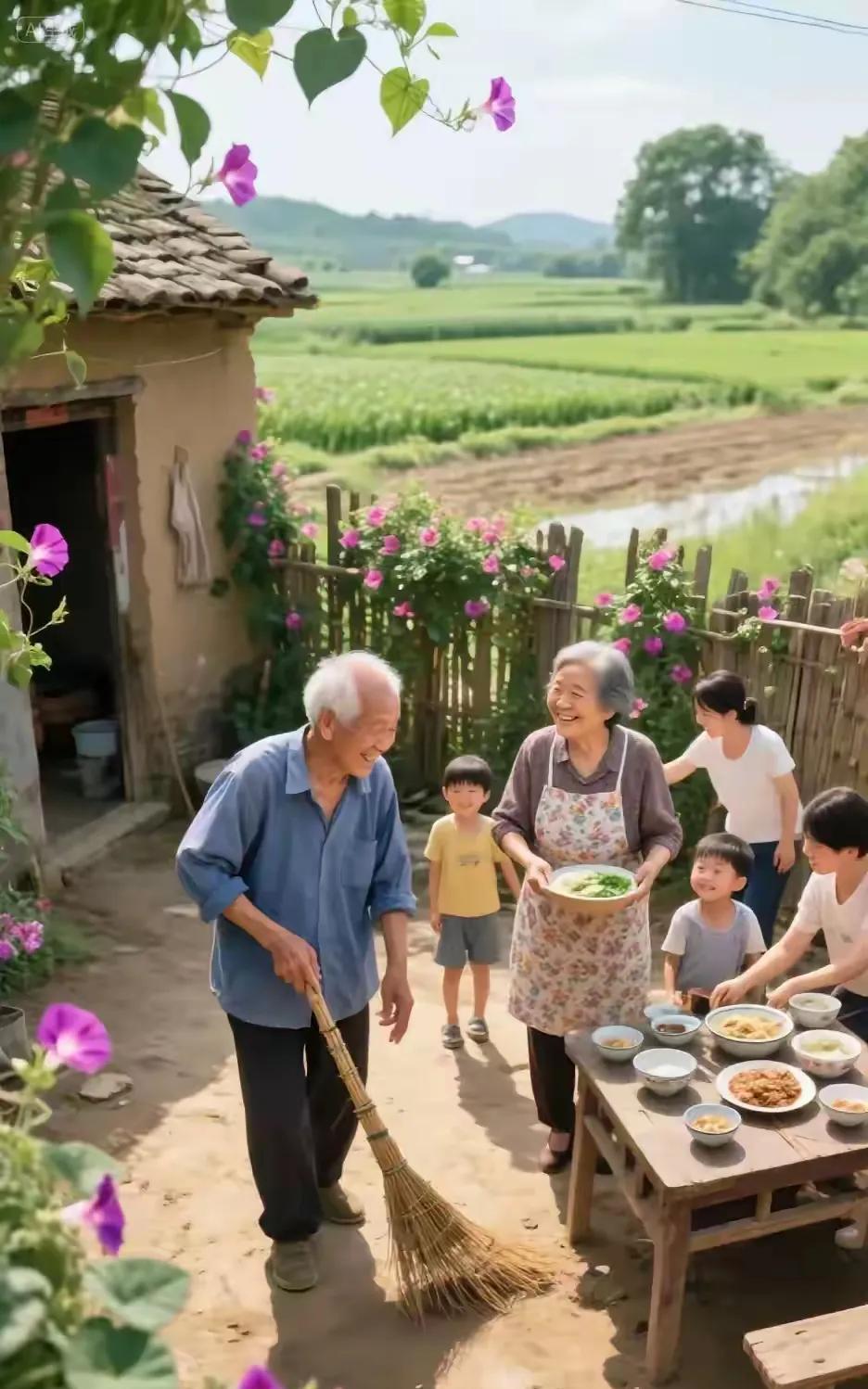 吃饭之前莫扫地，
老伴一笑没生气。
孙男娣女不如意，
………请续尾句。
[心][