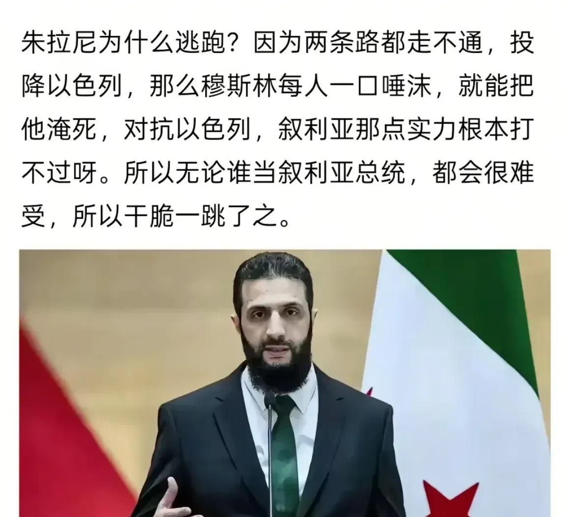 阿萨德家族能全身而退确实得感谢朱拉尼！
         朱拉尼搞恐怖活动在行，