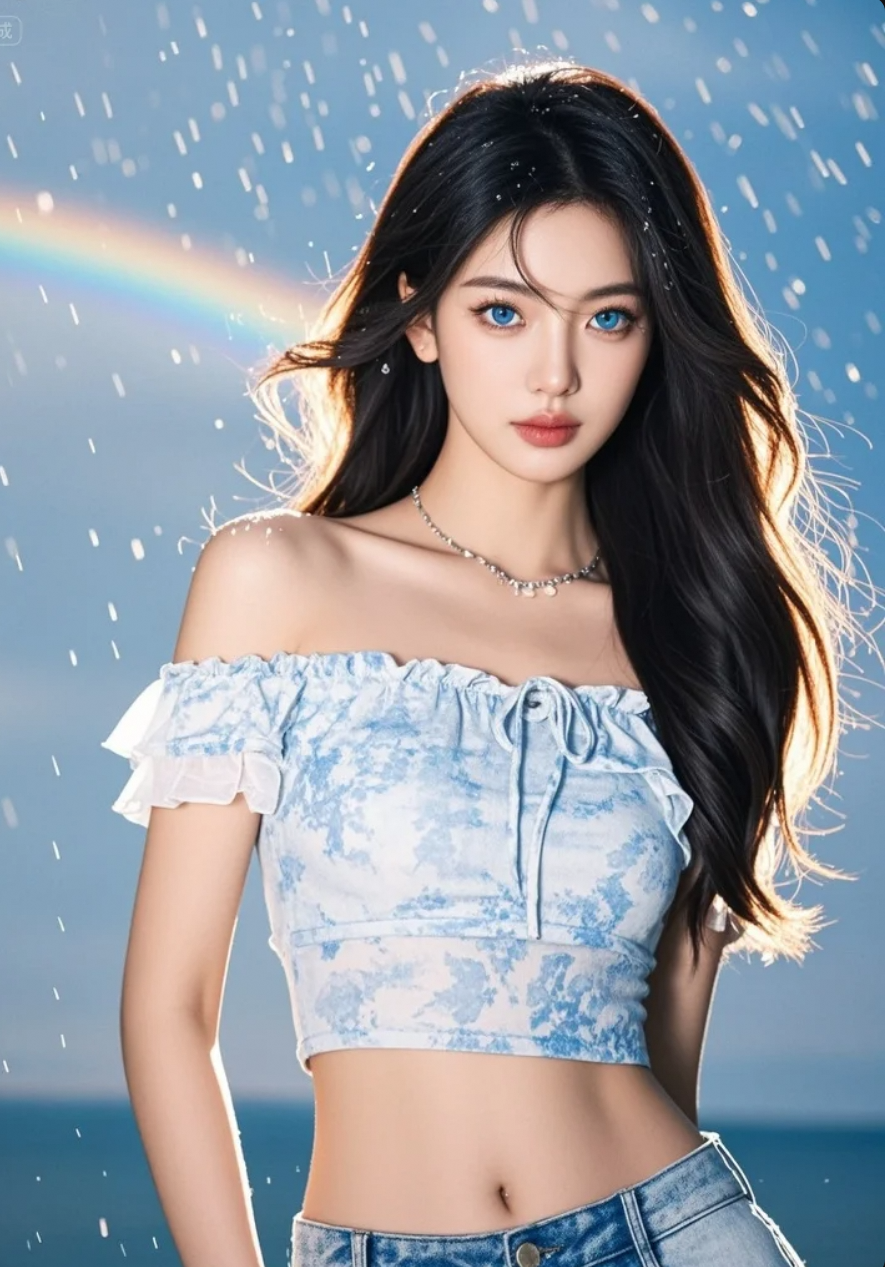 当七彩光柱倾泻而下，她微微仰首，仿佛接住了整个宇宙的温柔。