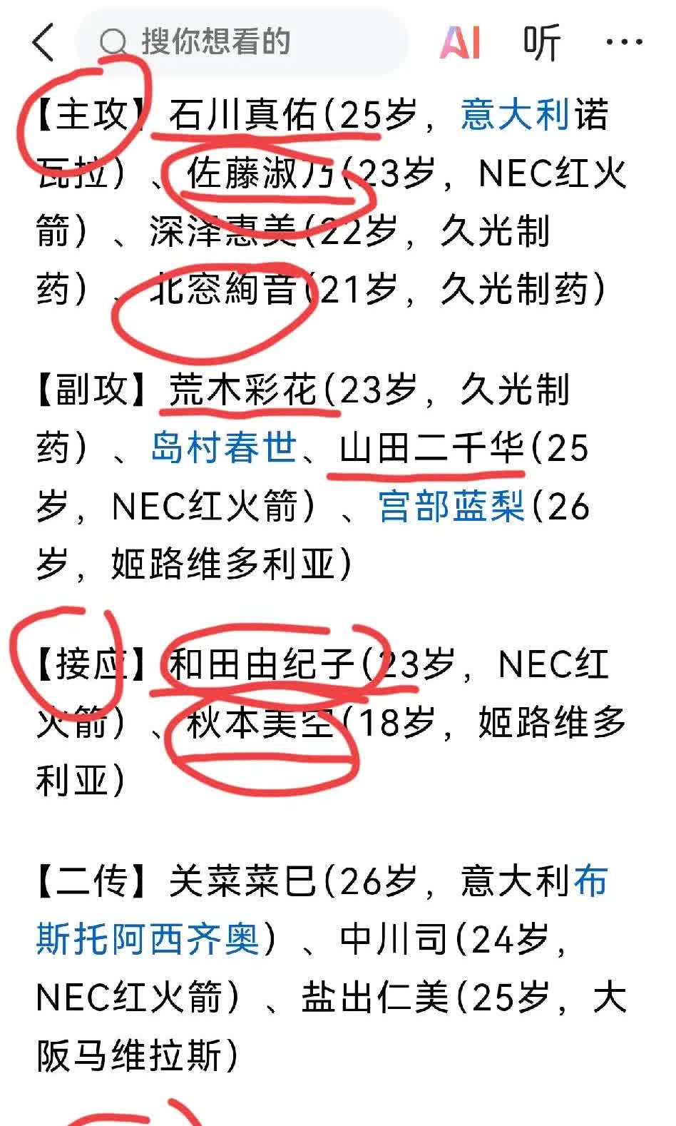 日本女排
新主教练上任后，
接应位置直接退掉了名将林琴奈，
主推和田由纪子