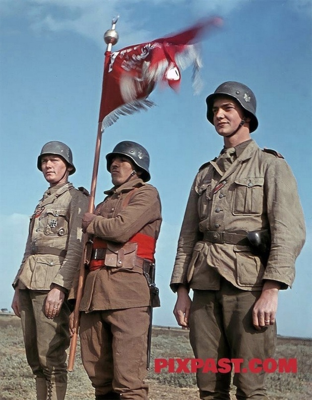 1943年突尼斯，德军非洲军团的士兵和穆斯林志愿营的旗手。