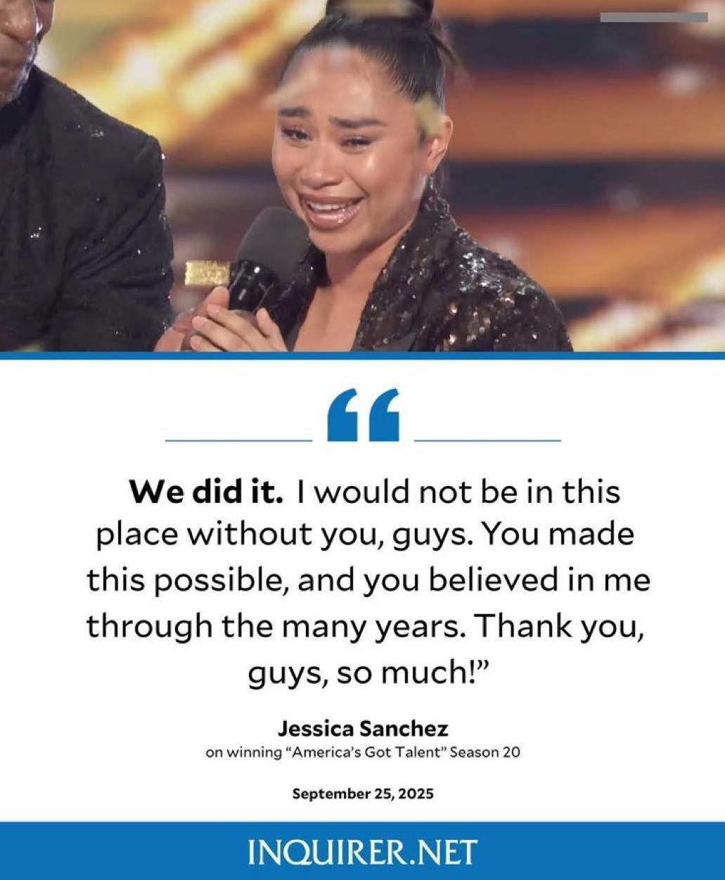 菲律宾裔美国歌手杰西卡·桑切斯（Jessica Sanchez) 向她的支持者表