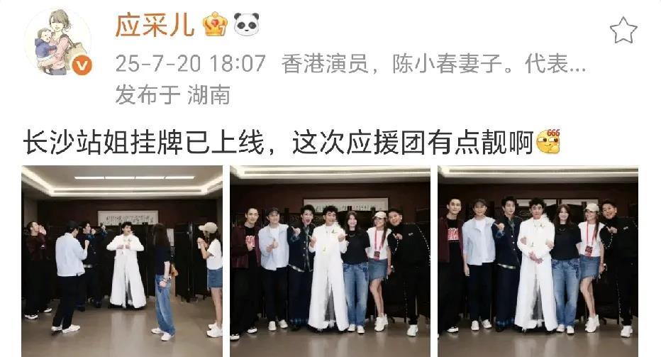 应采儿晒陈小春演唱会应援团！
7月20日，应采儿在社交平台晒出了老公陈小春站在C