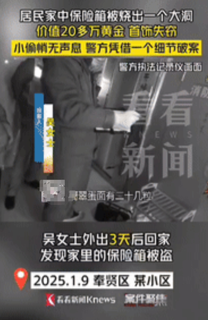 “细节决定成败！”1月9日，上海一女子外出3天后回家，发现家里的保险箱被烧出一个