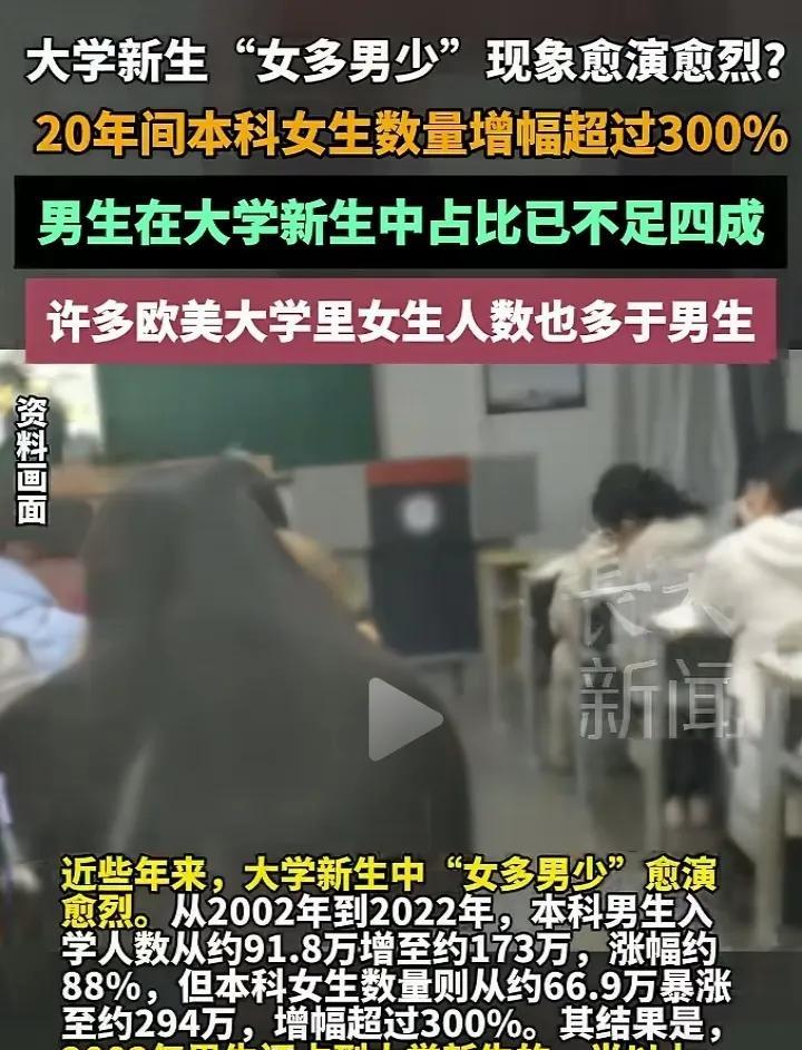 中国大学新生里男生占比已经不足四成。国际上大学里新生也普遍女生比男生多。伊朗那边
