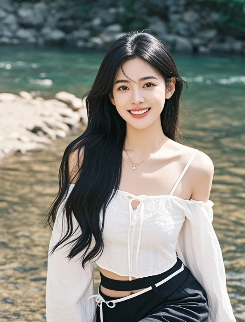 风起时，她的长发与溪流一同起舞