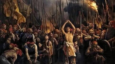 1856年9月，韦昌辉带兵冲进东王府，把刚刚惊醒的杨秀清从床上揪出来，杨秀清对着