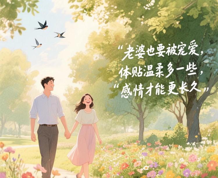 想让老婆笑开颜
少点计较多陪伴
盼她每天都开心
别把琐事拿来烦
暖心话语多说点
