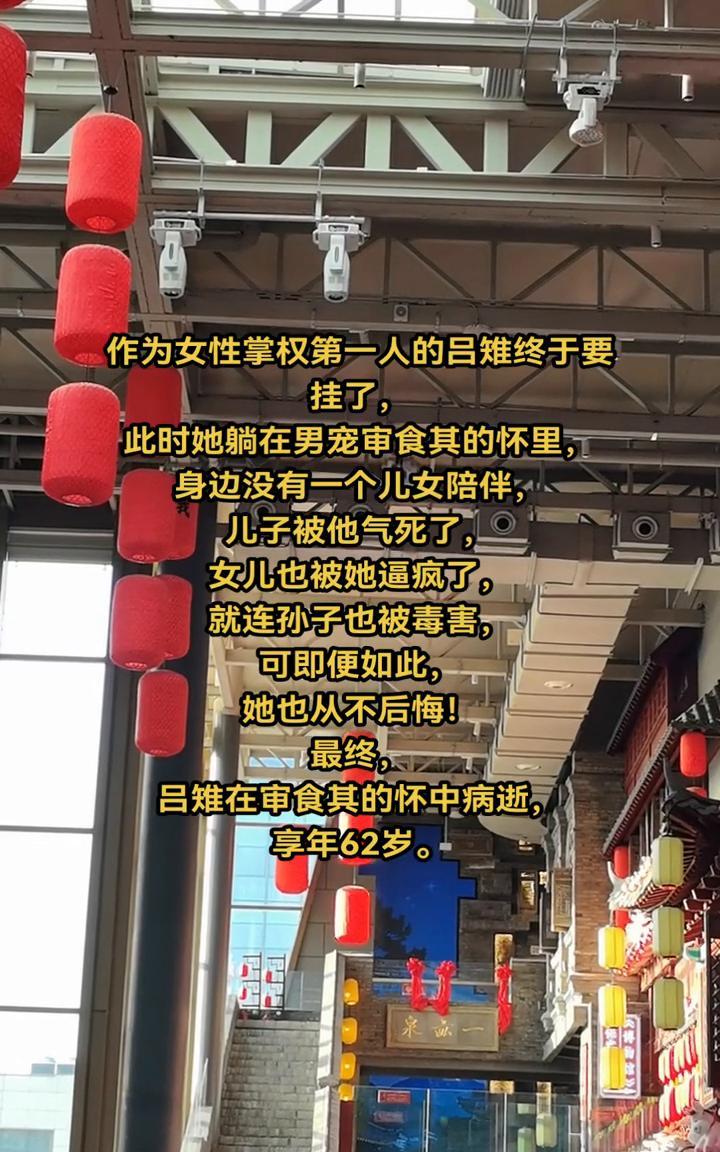 作为女性掌权第一人的吕雉终于要挂了，此时她躺在男宠审食其的怀里，身边没有一个儿女