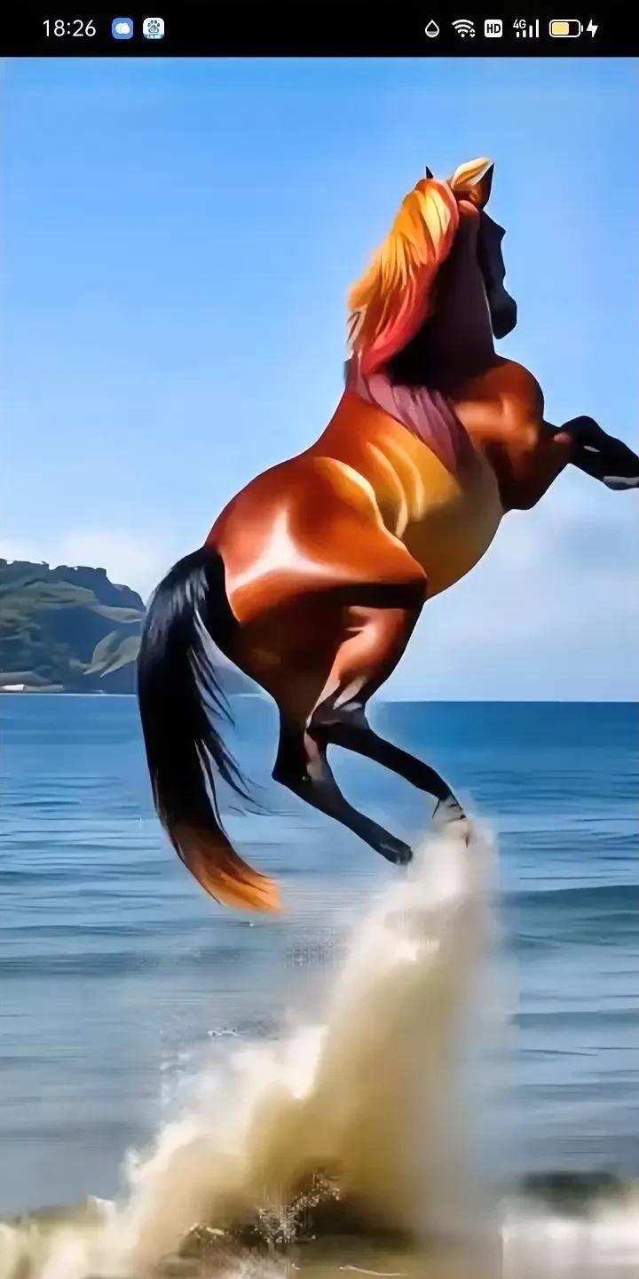 海浪中的飞马，自由与梦想的象征！旗开得胜，马到成功！