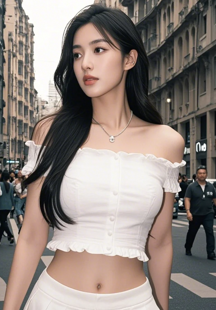 纯欲白肩战街景，肤白貌美的致命腰臀线