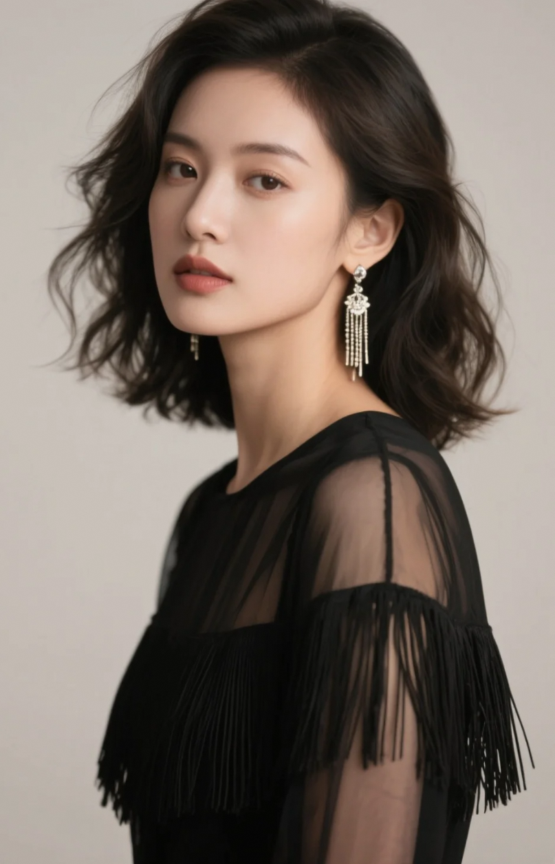 气质出众，流苏耳环点缀的女神