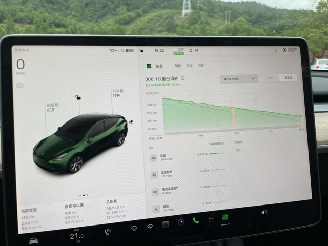 标续model y挑战全网续航里程
已行驶416km，还可行驶112km（实际照