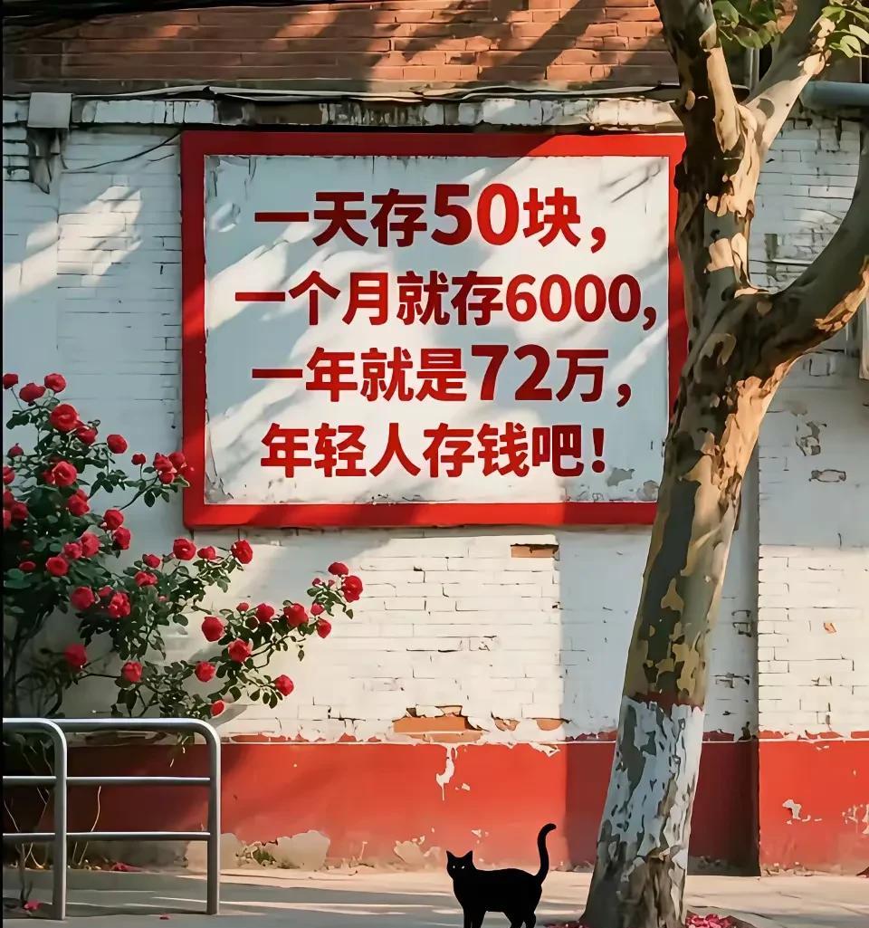 一天存50块
一个月就存6000
一年就是72万
年轻人存钱吧！