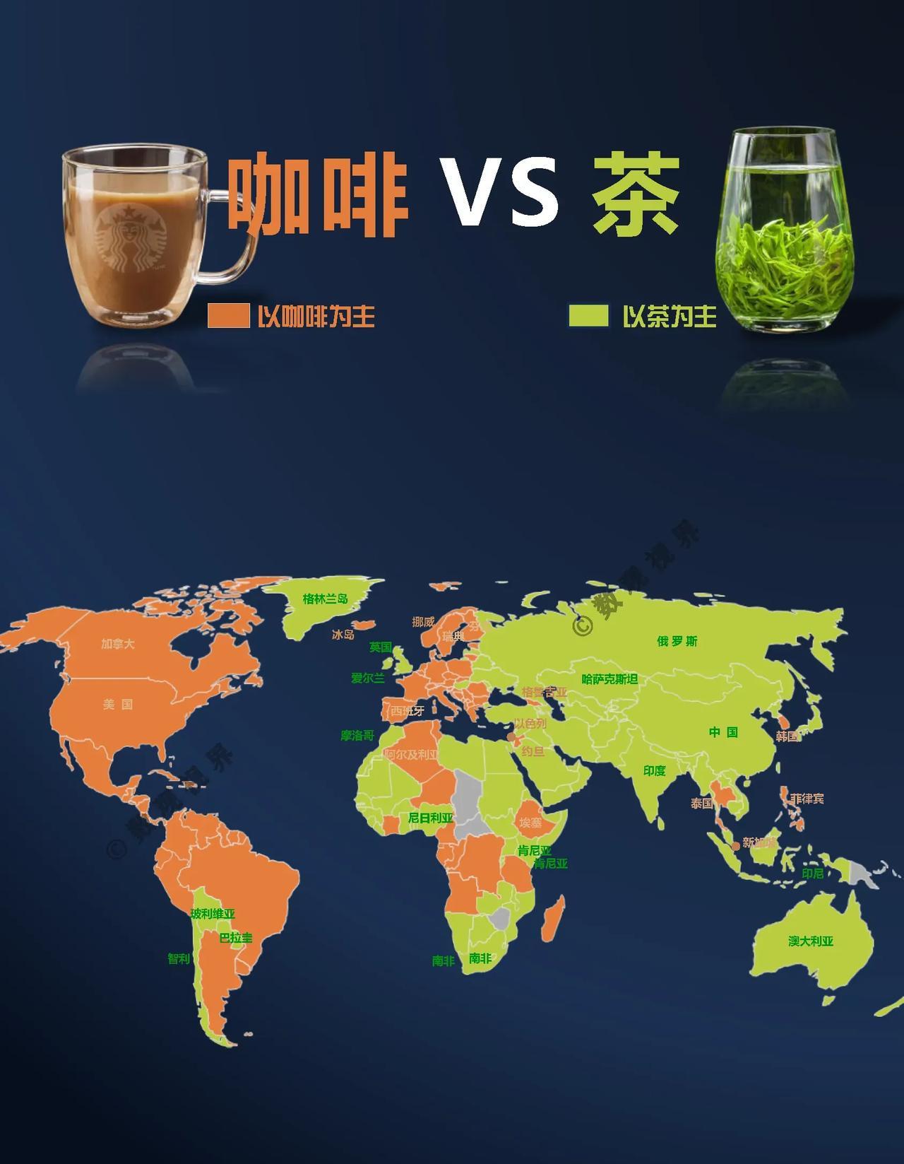咖啡和茶是世界两大最受欢迎的休闲饮品，但各国对咖啡和茶的喜爱程度却大不一样。整体