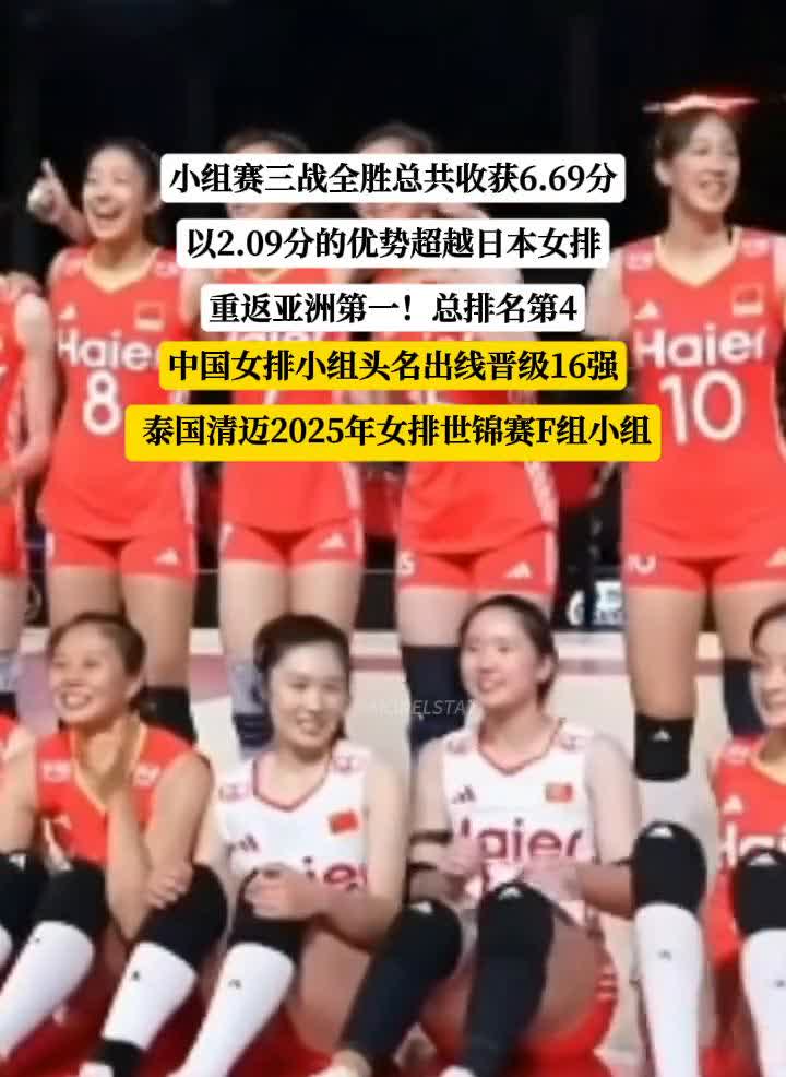 小组赛三战全胜，总共收获6.69分，以2.09分的优势超越日本女排，重返亚洲第一