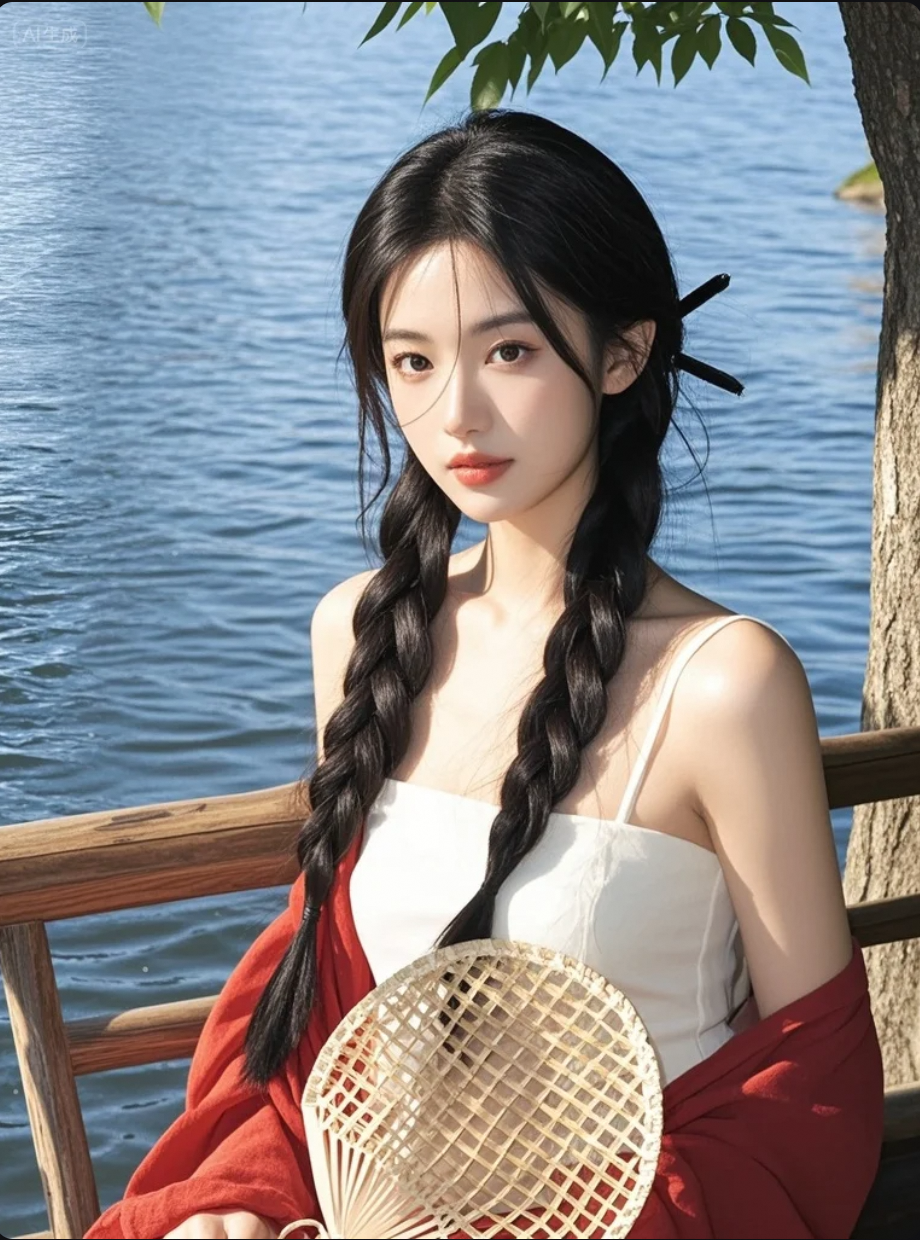 她站在湖边，像在等风，也在等你