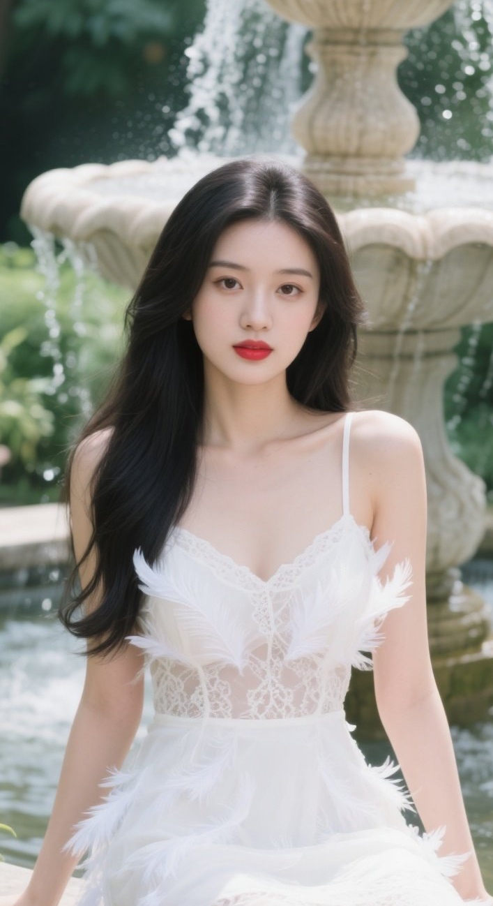 水珠飞舞美眉灵动瞬间喷水池写真