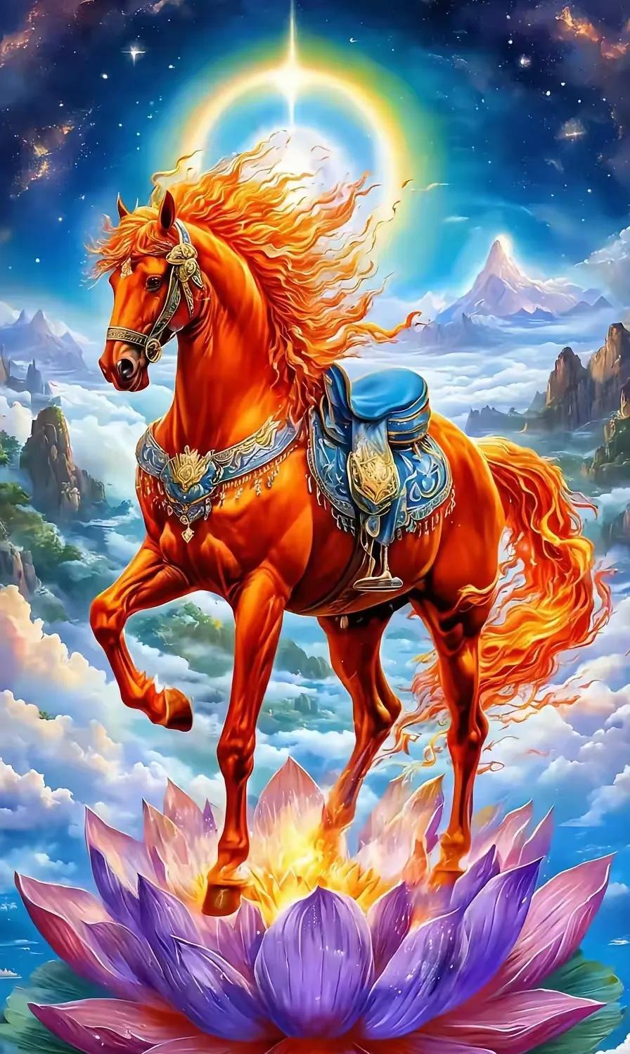 红马踏莲送祝福
马上翻身发大财
