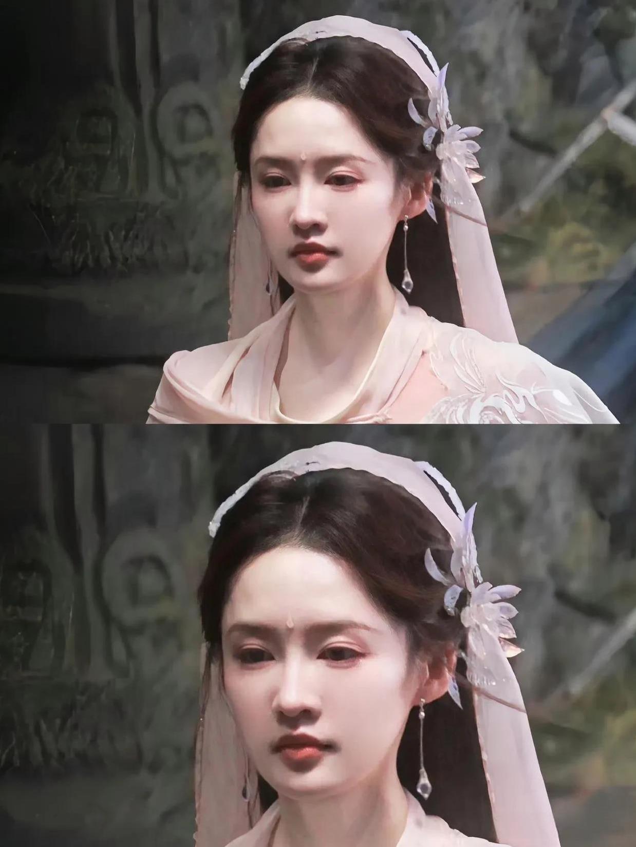 李沁新剧饰演妙烟仙子，
仙气飘飘的装扮配上她的清冷美真的很绝，感觉这个角色就是为
