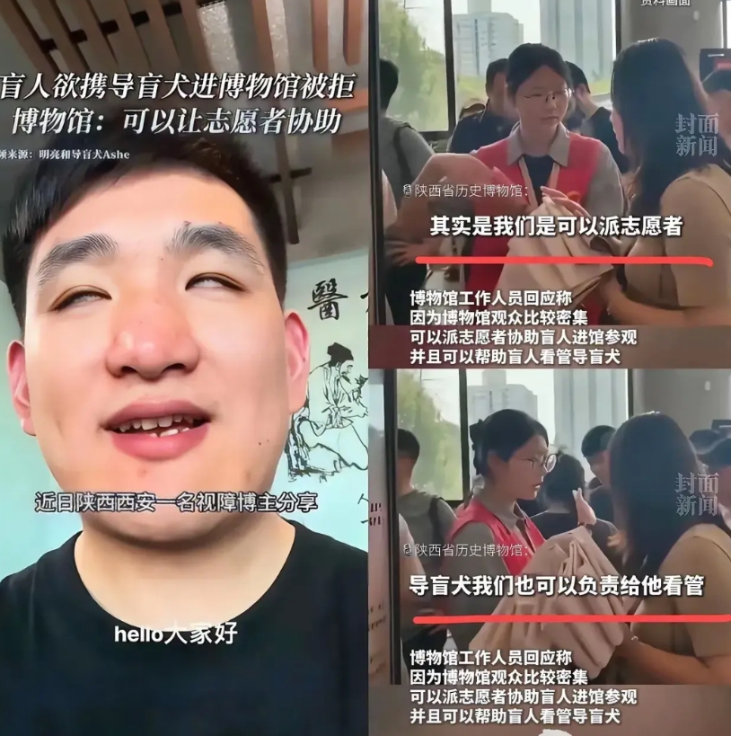 上次是残疾人不带证坐地铁，这次是个盲人带条宠物狗逛博物馆，下次你们又准备拿什么来