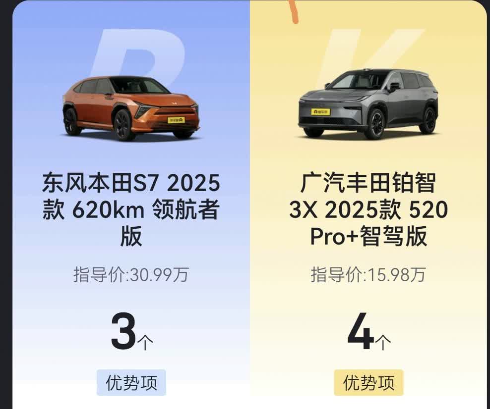 最近都很出圈的东风本田S7和广汽丰田铂智，不知道选哪个好。本田、丰田的车子都开过