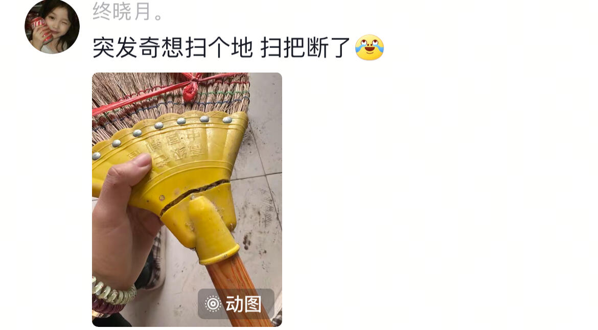 突发奇想扫个地,扫把断了