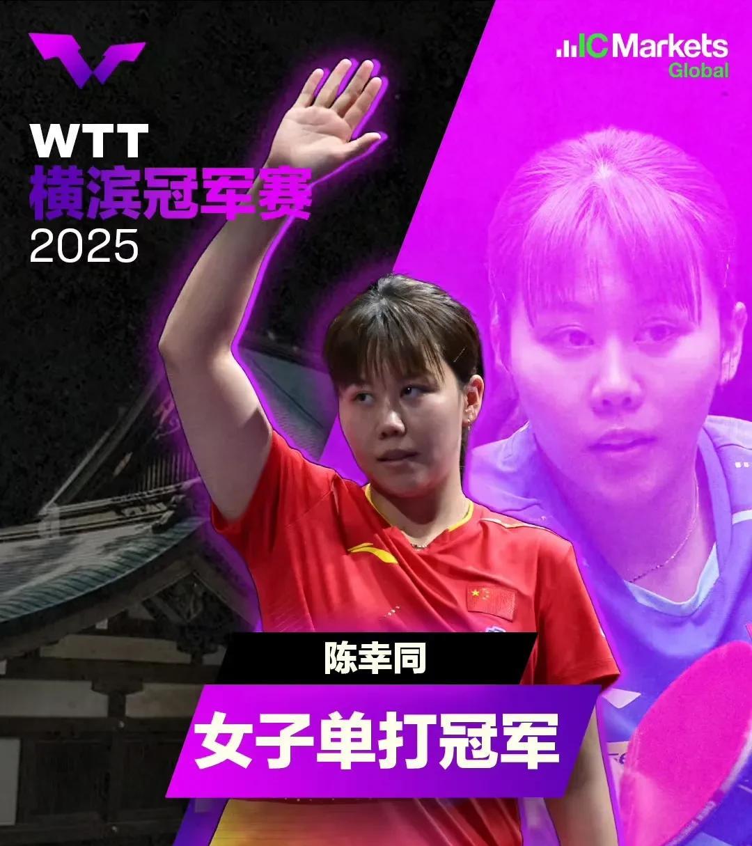 WTT横滨站女单决赛：陈幸同夺冠，莎莎虽败犹荣！
陈幸同（同同）冠军：4万美元 