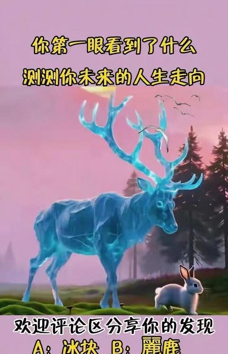 你第一眼看到了什么？
测测你未来的人生走向！
A：冰块；B：鹿
答案在评论区！
