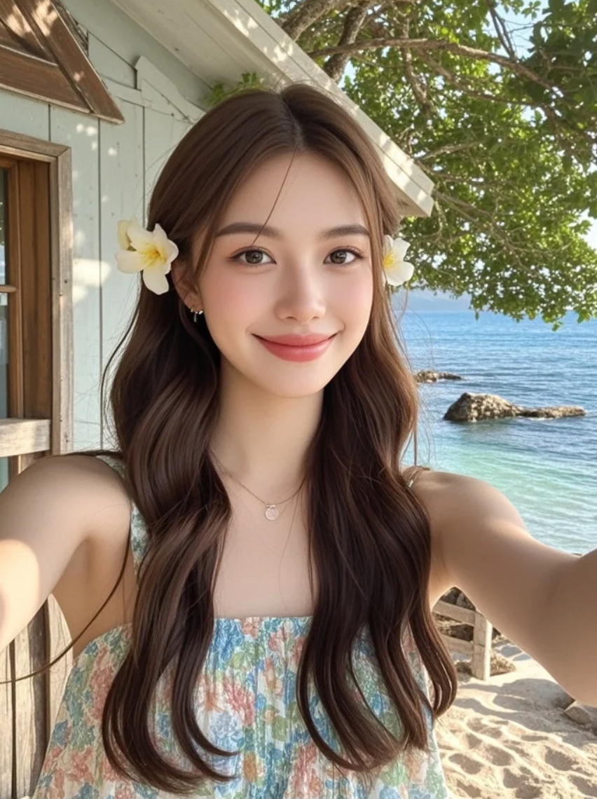 眼神望向你，海景作背景够美吗？