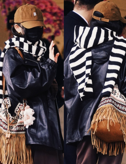 杨幂今日走美拉德风，不露脸也很洋气。
杨幂11.26出发去三亚，出门装扮好暖和，