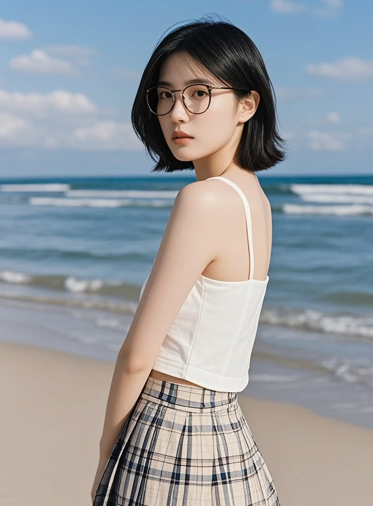 海涯幽情，镜头里美女的深情凝望融沧波