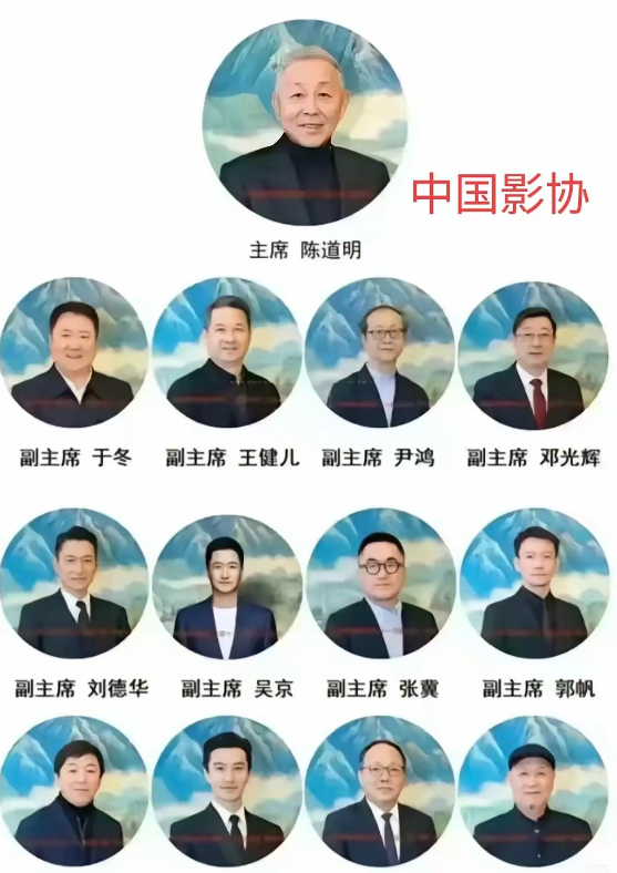 中国影协，陈道明是主席。

吴京副主席，排名还在黄渤前面，更让人吃惊的是黄晓明居