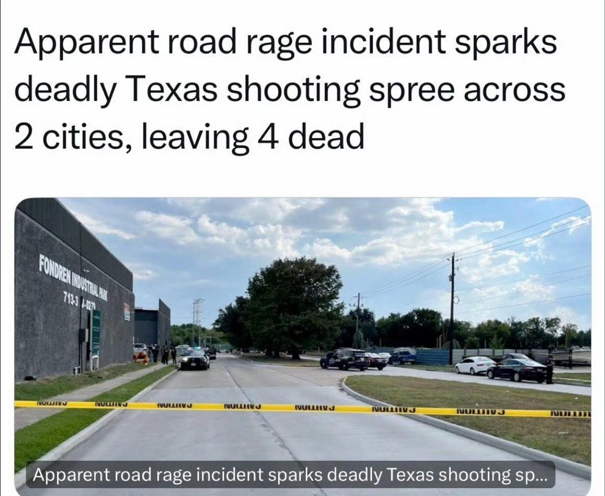 Texas (德克萨斯州)公路上发生冲突，演变成凶杀：其中一名司机先开枪打死一名