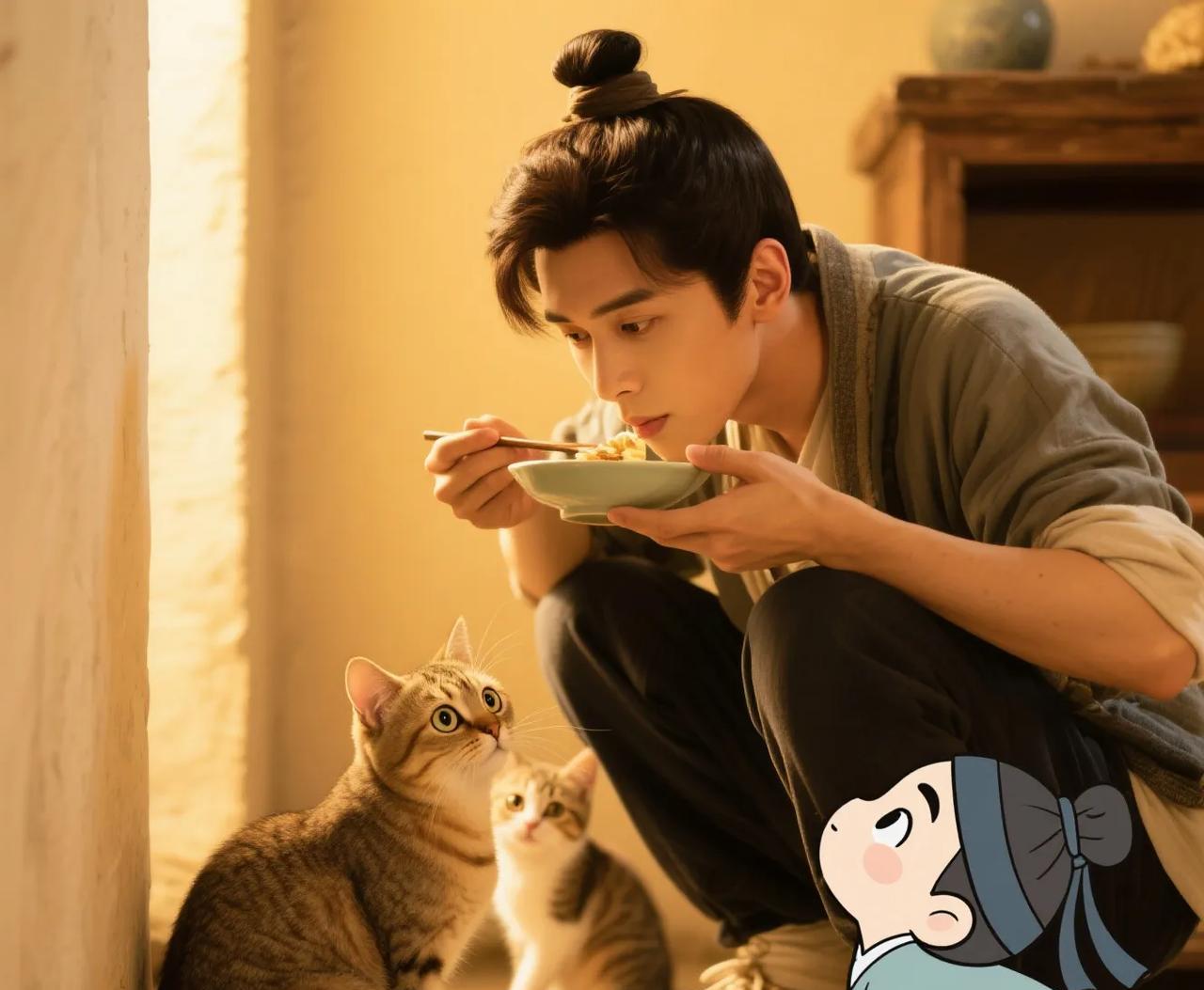 谁能拒绝吃饭还和小猫唠嗑的“猫系男友”丁禹兮！
最近，一段丁禹兮吃饭的视频在网上