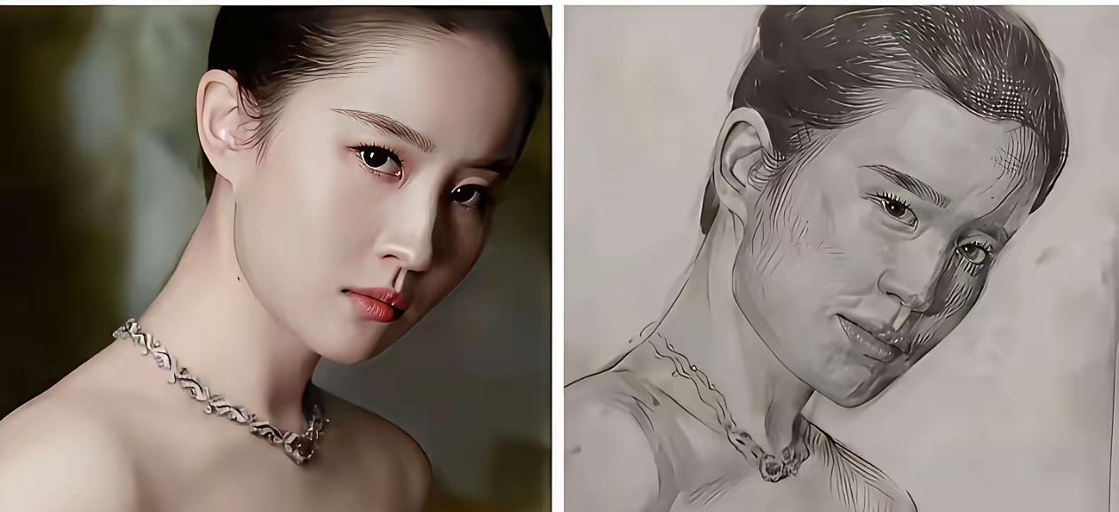 不知这是哪位大师的杰作！
竟把刘亦菲画得面目全非，
完美避开了她的美！
生动演绎