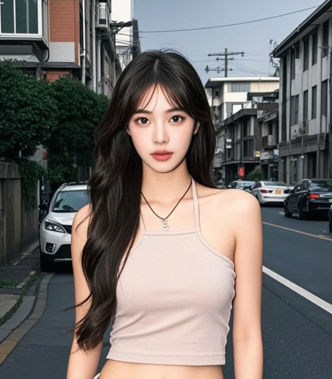 美女独自在路上行走，风景因她而更加动人