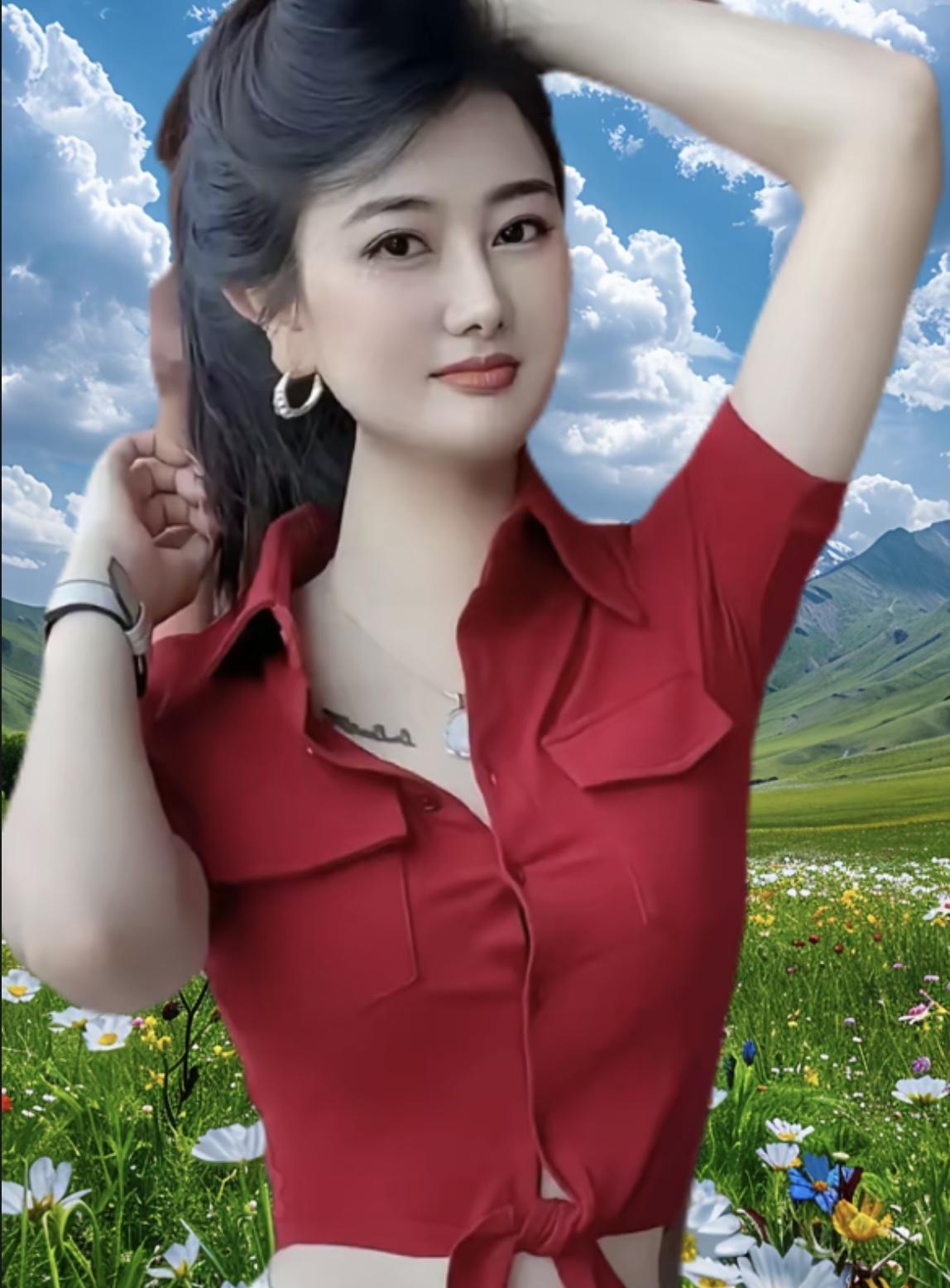 草原丽影
红衫裁一片火焰
在草原的绿波里燃烧
云朵偷瞄她的发梢
山风轻吻衣角
手