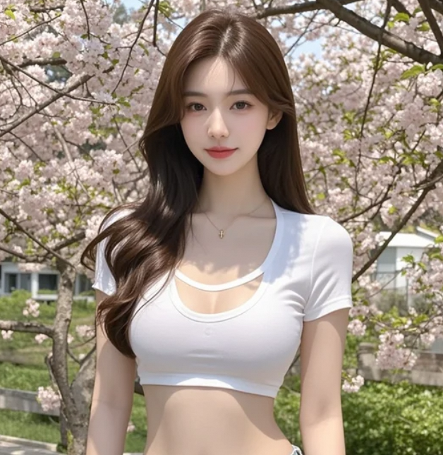 樱花树下的她笑靥如花，比花还娇艳
