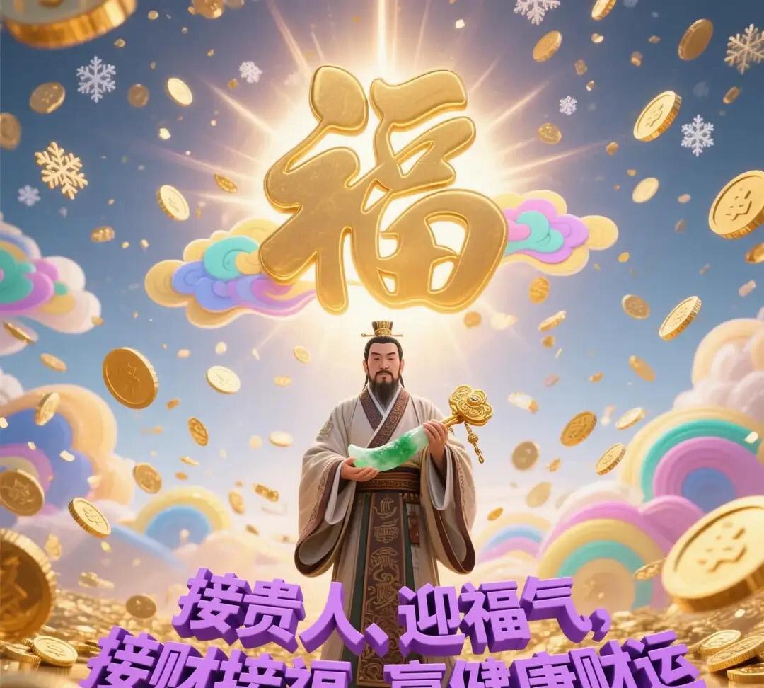 清晨开门迎贵人，
福禄双至入家门！
愿君身旁有良人相帮，
事业得提携，生活逢温暖