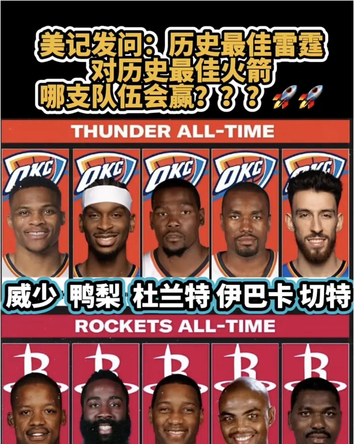 雷霆历史最佳阵容和火箭几几开？前面还好说，后面两位差的有点儿多吧？