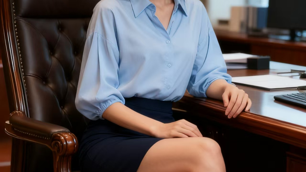 蓝色衬衫，更显温柔成熟风格。