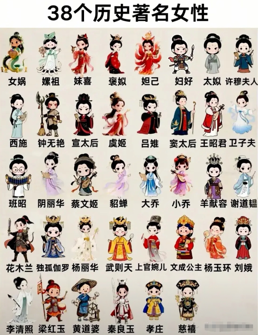 中国历史上的著名女性，38位！

不管是天上神仙还是凡间名人，

基本上全在里边