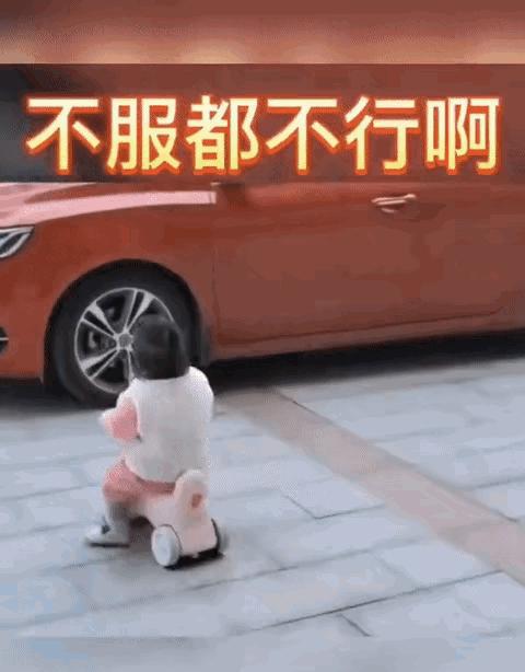 小姑娘骑着自行车，不慎撞到了路旁汽车的轮胎。她抬头望了望车内驾驶员，一言不发径直