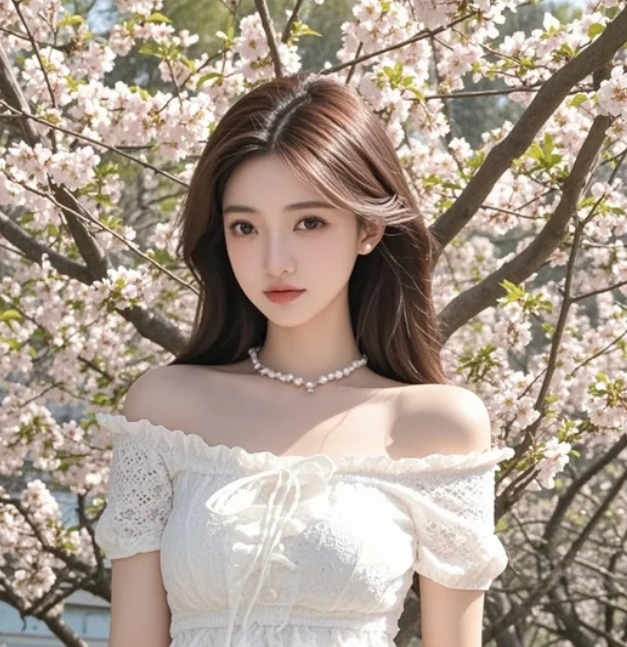 樱花掩映下的她，宛如从画中走出的仙子