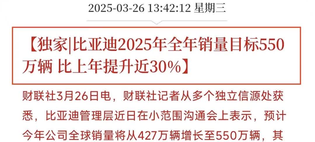 比亚迪25年全球销量目标，提升至550万辆，同比+30%。

目标非常好，但