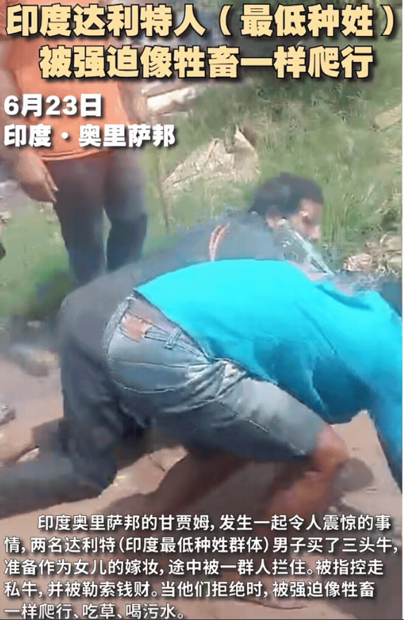 23 日，印度奥里萨邦两名达利特人因购买三头牛准备作女儿嫁妆，途中被指控 