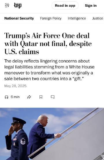 卡塔尔赠送美国总统特朗普专机的事情，现在看来，并不是卡塔尔执意要送，而是特朗普向