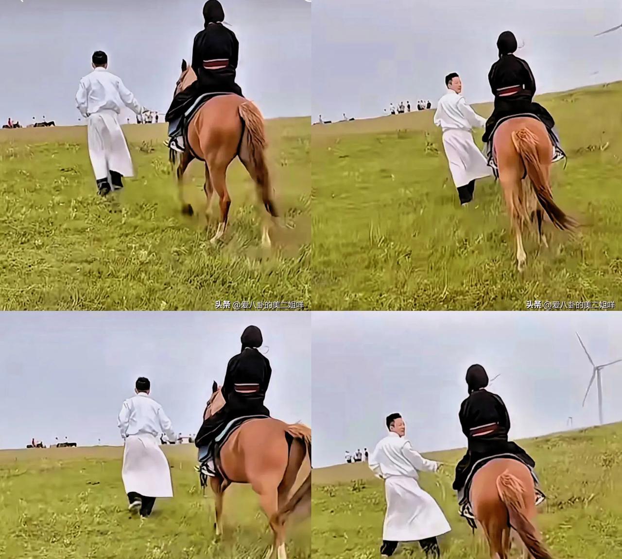 小玥儿一身黑色骑马装打扮
汪小菲一身白衣牵着马儿的缰绳
一曲二胡音乐响起
似乎让