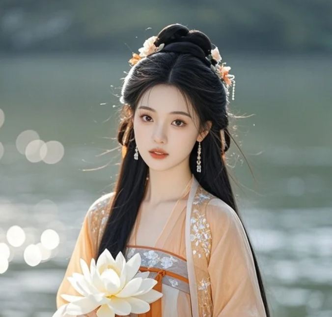 穿着汉服在湖边走动的女子，你喜欢这种温柔吗？
